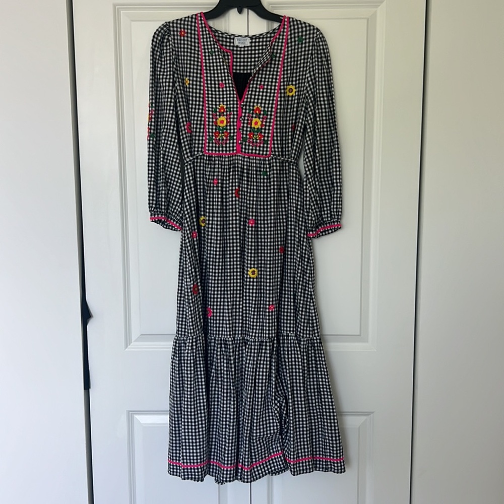 Pink City Prints embroidered gingham midi dress - size M